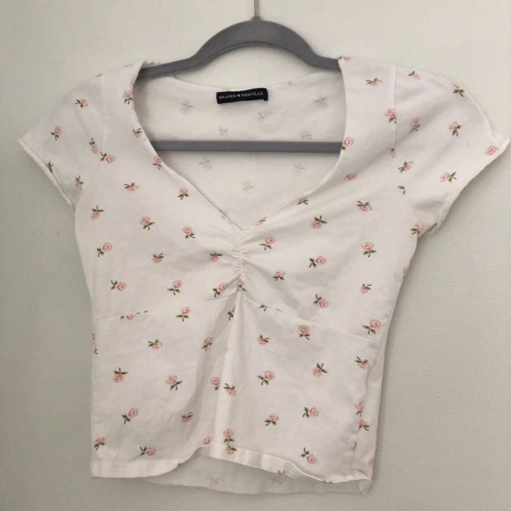 brandy melville white gina top with pink flowers